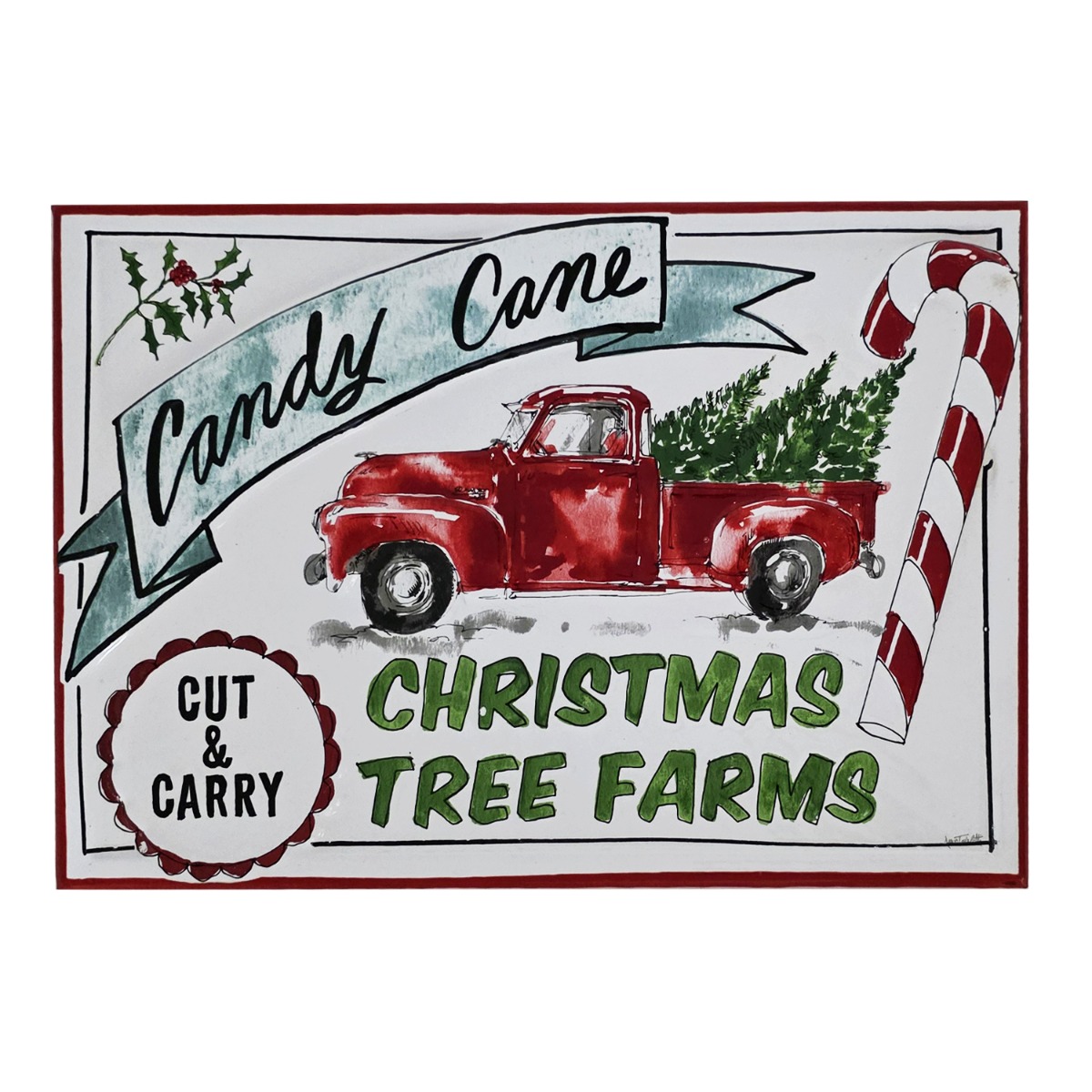 Artekko Artekko Xmas Sign Λευκή Μεταλλική Πινακίδα Τοίχου με Κόκκινα Σχέδια (45x30x1)cm 742-2624