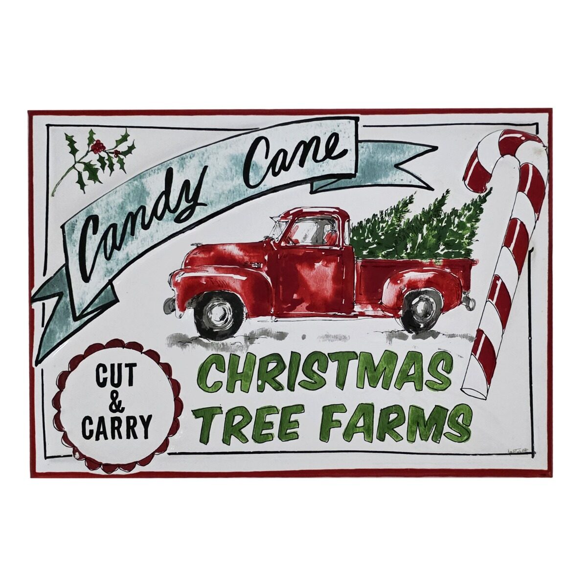 Artekko Artekko Xmas Sign Λευκή Μεταλλική Πινακίδα Τοίχου με Κόκκινα Σχέδια (45x30x1)cm 742-2624
