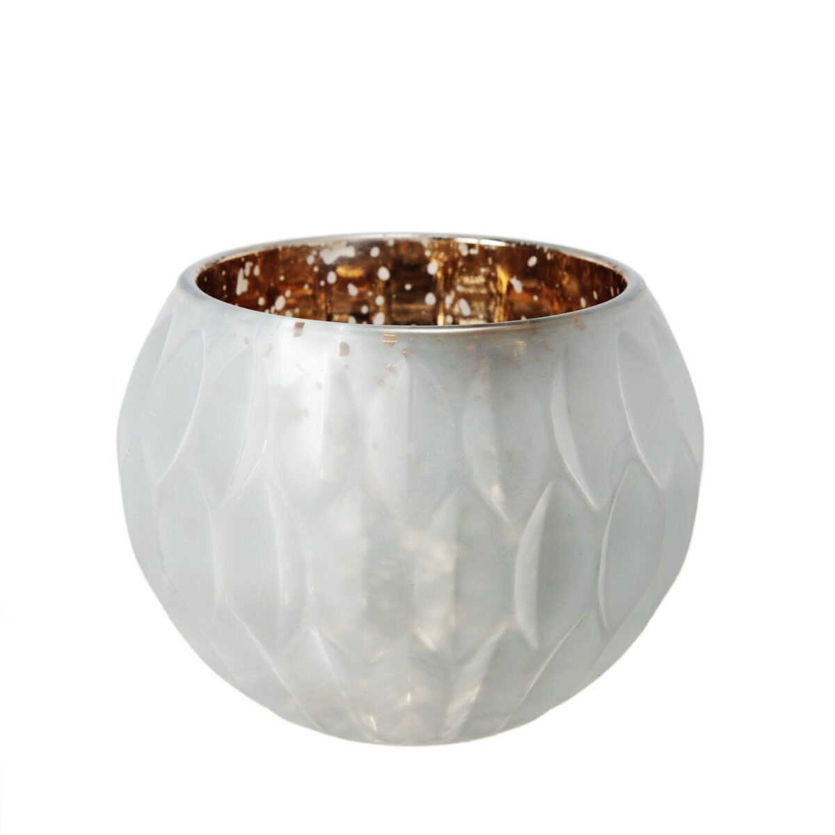 Artekko Artekko Frosted Γυάλινο Διακοσμητικό Μπολ Κηροπήγιο σε Λευκό με Χρυσό (15x15x11)cm 77001-FRCLCA-SA