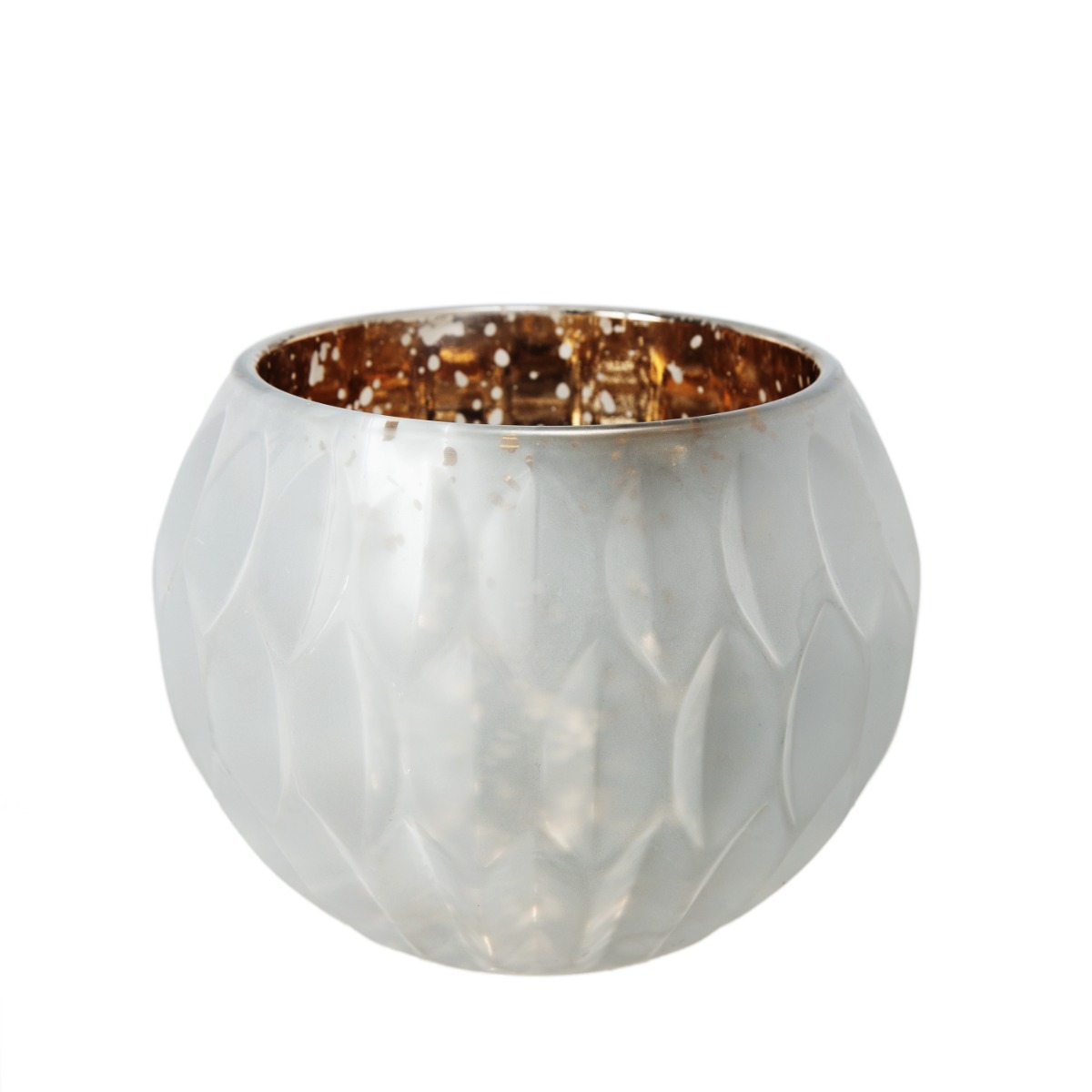 Artekko Artekko Frosted Γυάλινο Διακοσμητικό Μπολ Κηροπήγιο σε Λευκό με Χρυσό (15x15x11)cm 77001-FRCLCA-SA
