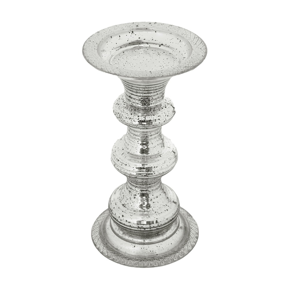 Artekko Artekko Pillar Ασημί Αντικέ Γυάλινο Κηροπήγιο (15.6x15.6x30)cm 77254
