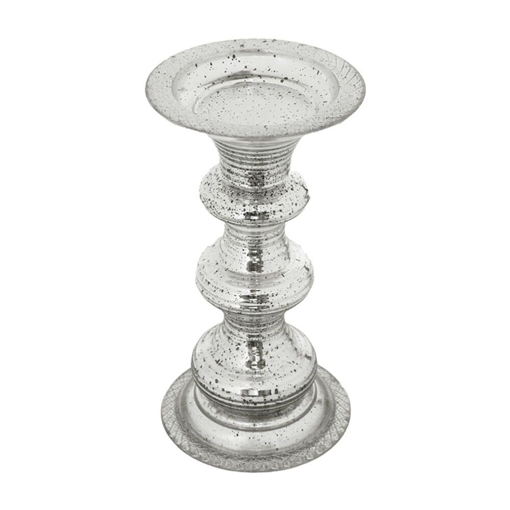 Artekko Artekko Pillar Ασημί Αντικέ Γυάλινο Κηροπήγιο (15.6x15.6x30)cm 77254