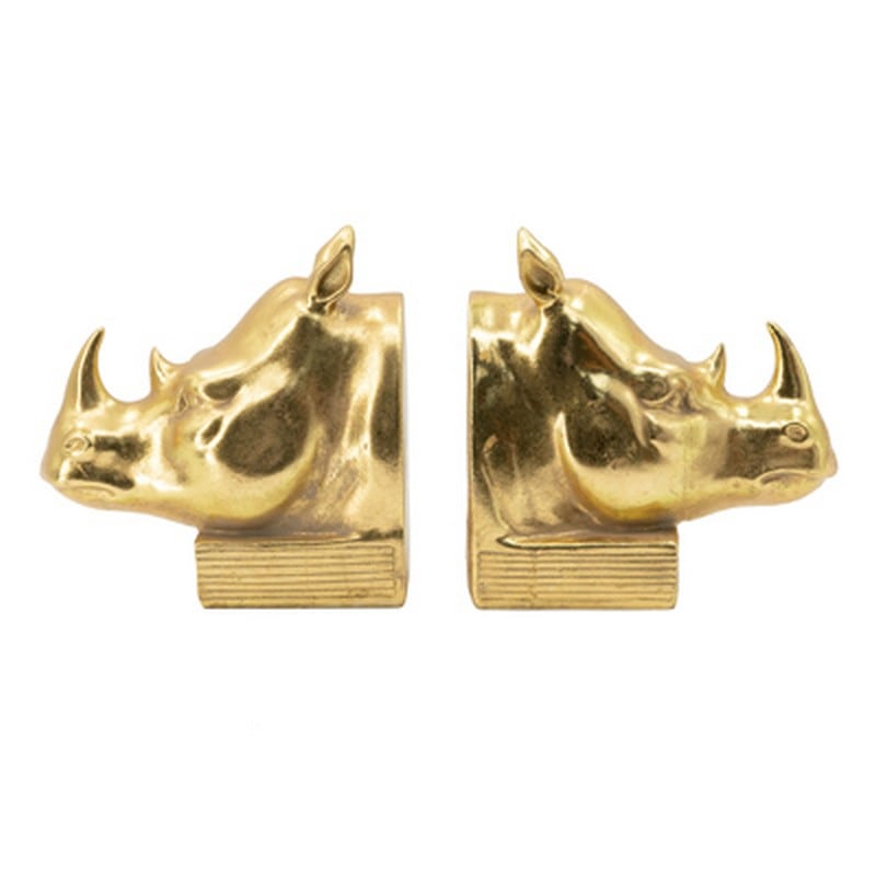 Artekko Artekko Rhino Βιβλιοστάτες Ρινόκερος Ρητίνη Χρυσό (15.5x8.9x14.5)cm Σετ/2 77610