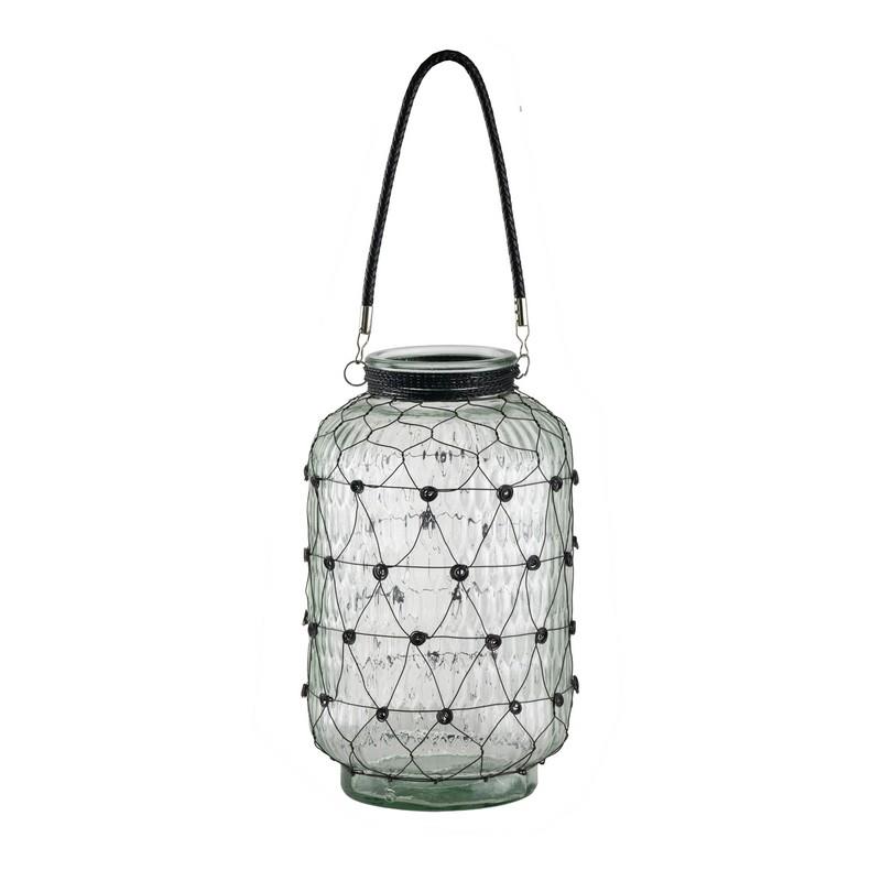 Artekko Artekko Clear Διάφανο Γυάλινο Βάζο Φανάρι με Μεταλλικό Πλέγμα (22x22x38)cm 77651