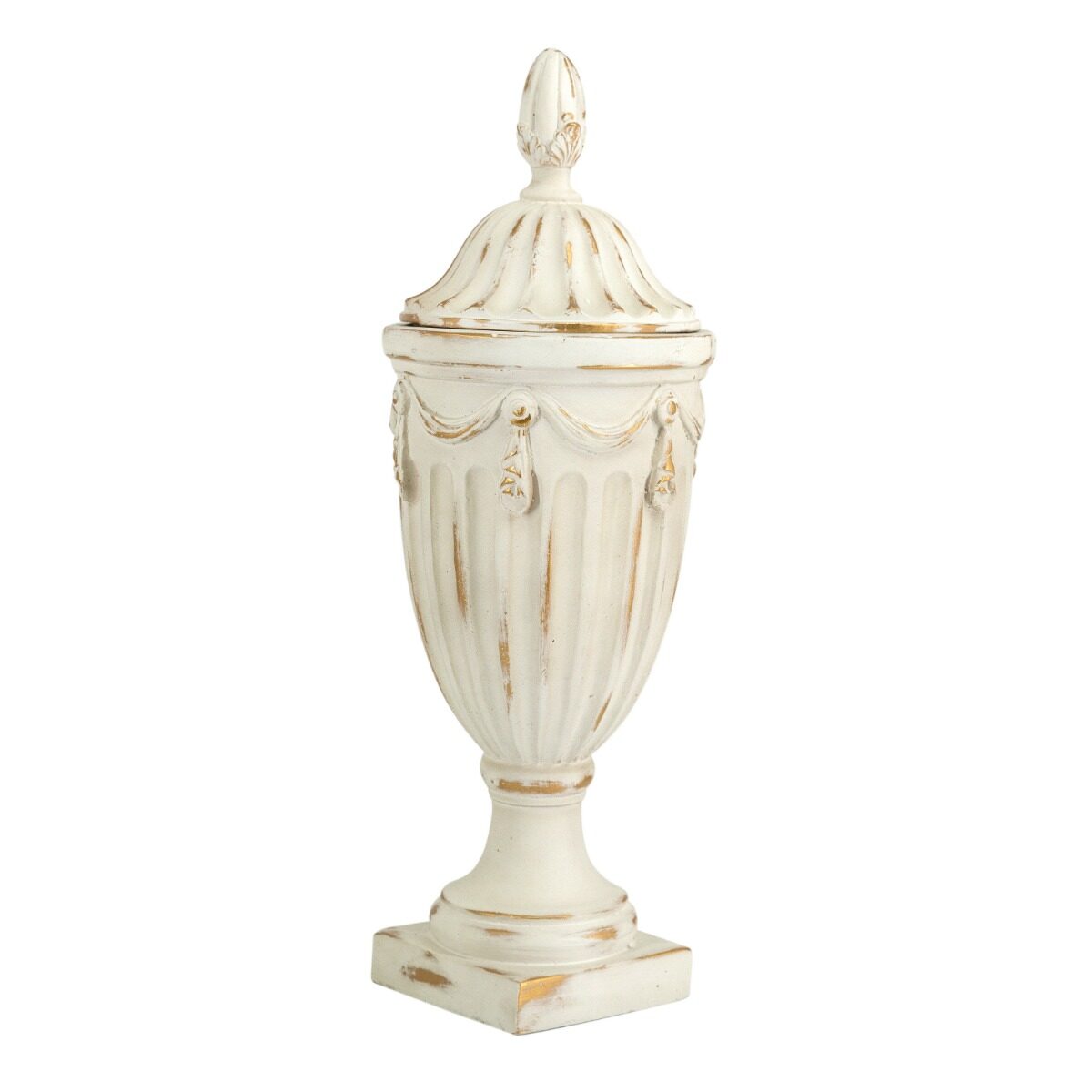 Artekko Artekko Pedestal Διακοσμητικό Δοχείο Βάζο με Καπάκι από Μαγνήσιο σε Λευκή Πατίνα (21x21x43)cm 77899