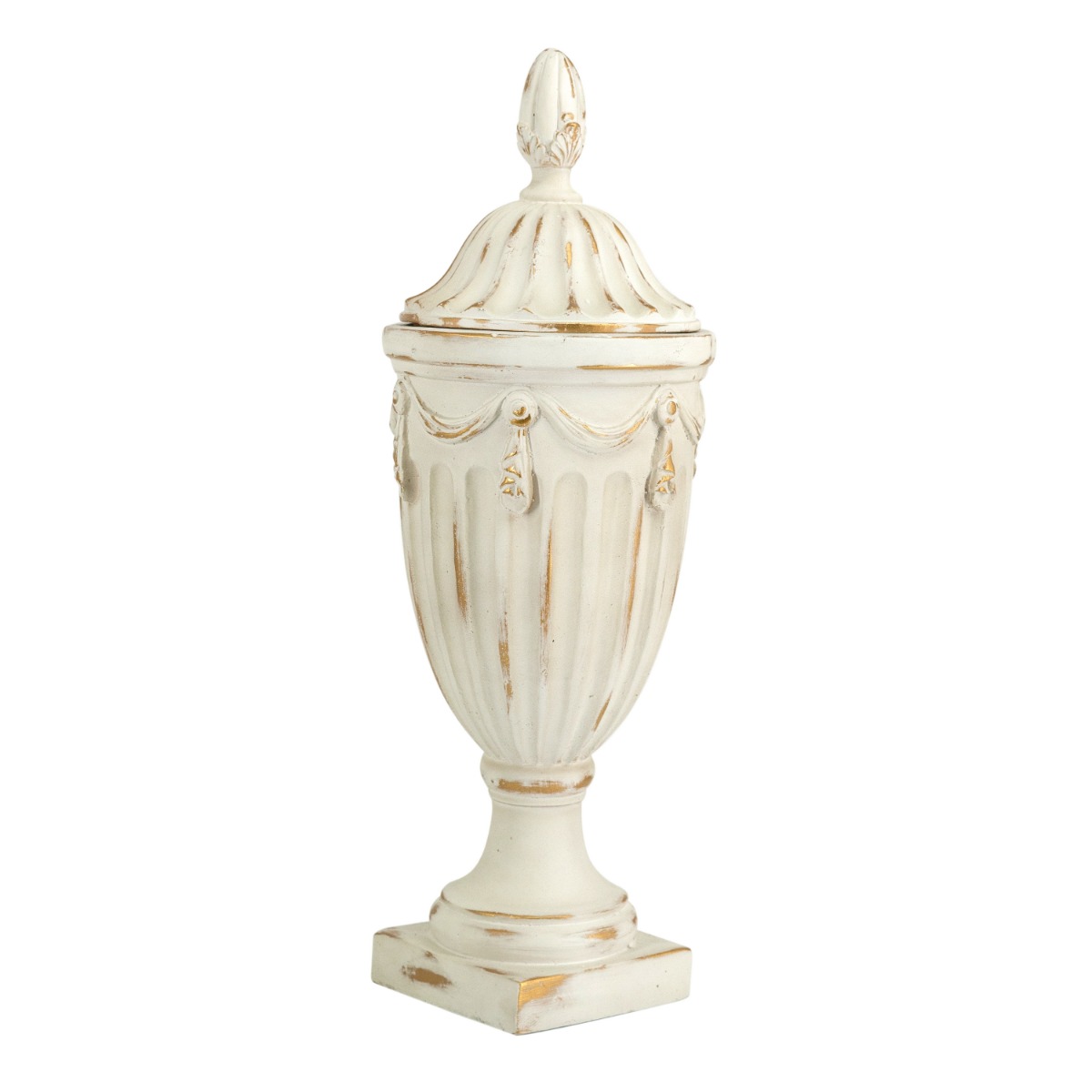 Artekko Artekko Pedestal Διακοσμητικό Δοχείο Βάζο με Καπάκι από Μαγνήσιο σε Λευκή Πατίνα (21x21x43)cm 77899