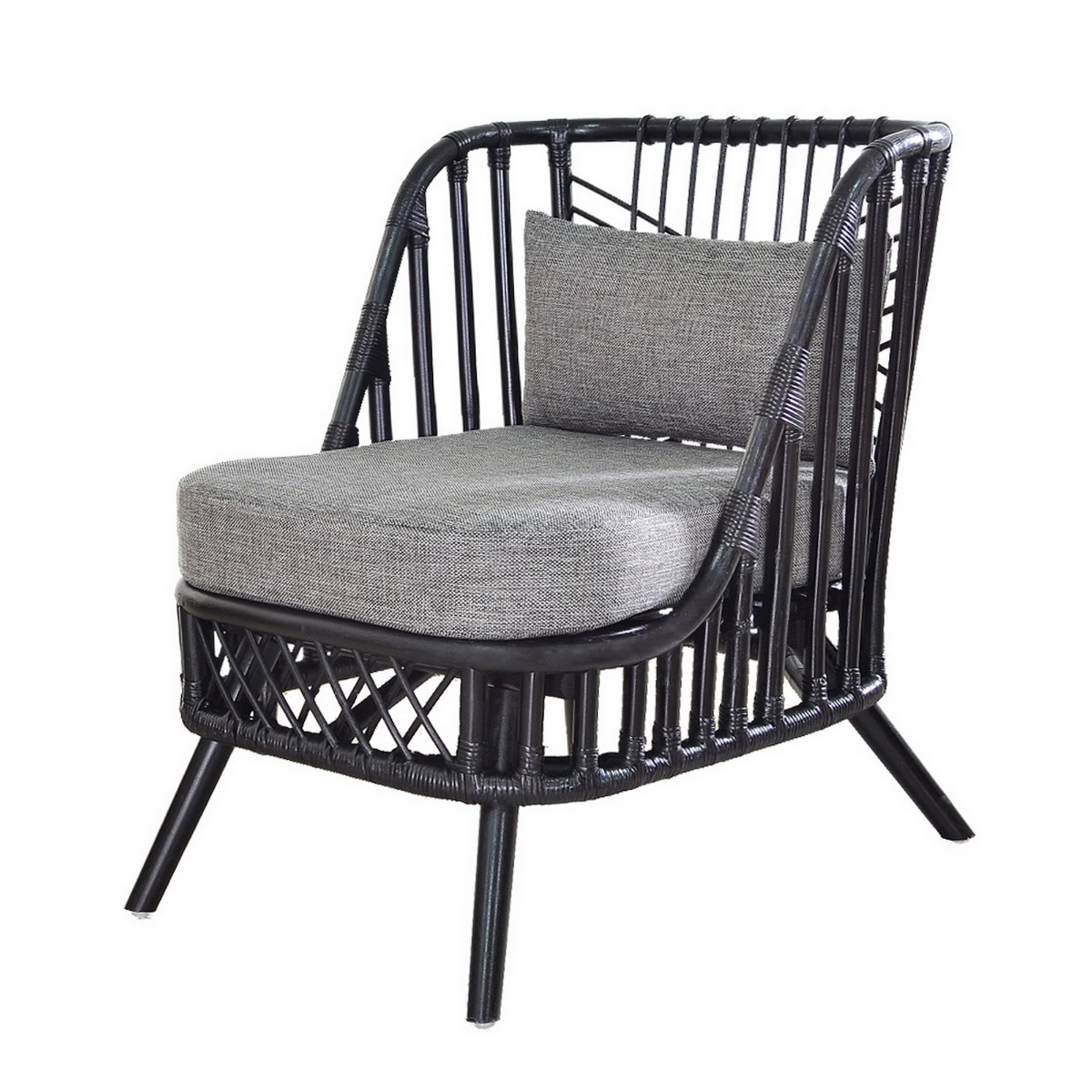 Artekko Artekko Πολυθρόνα Rattan Μαύρη με Γκρι Υφασμάτινα Μαξιλάρια (73x61x78)cm 78016