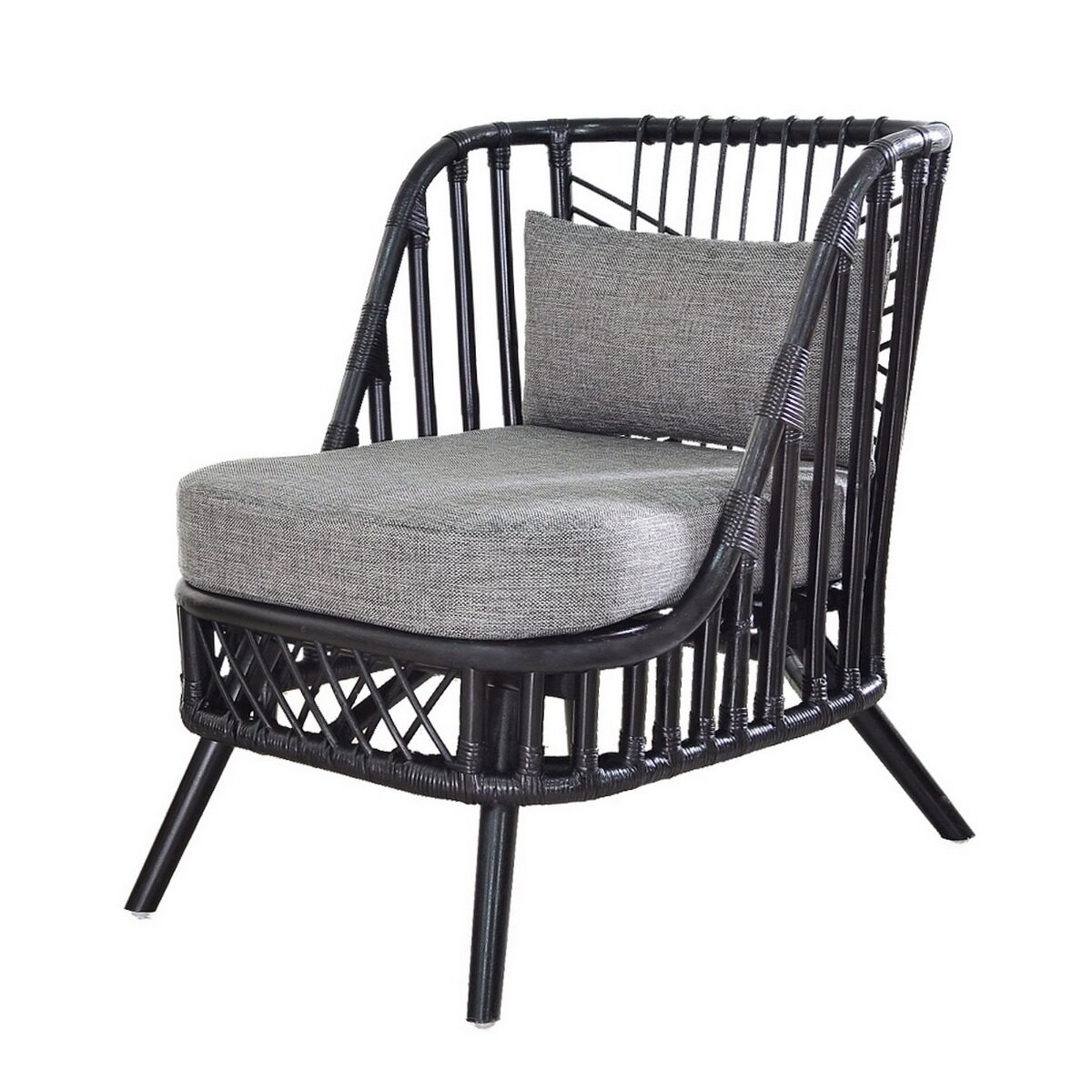 Artekko Artekko Πολυθρόνα Rattan Μαύρη με Γκρι Υφασμάτινα Μαξιλάρια (73x61x78)cm 78016