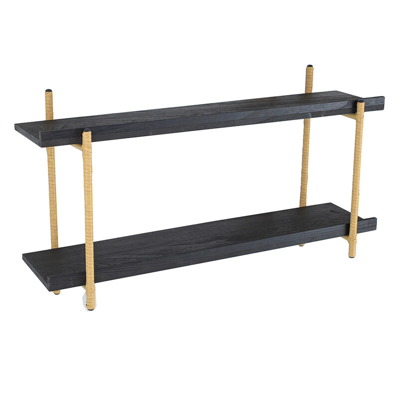 Artekko Artekko Shelf Ραφιέρα Επιτοίχια με 2 Ράφια Μέταλλο Ξύλο Ρατάν Μαύρο (92x25x52)cm 78038-DS