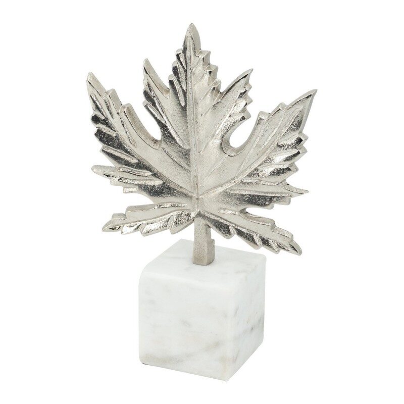 Artekko Artekko Marble Ασημί Μεταλλικό Διακοσμητικό Γλυπτό Φύλλου σε Λευκή Μαρμάρινη Βάση (17.8x7.6x26.7)cm 78288
