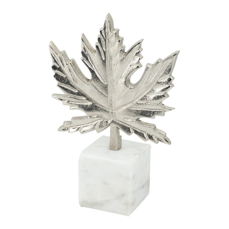 Artekko Artekko Marble Ασημί Μεταλλικό Διακοσμητικό Γλυπτό Φύλλου σε Λευκή Μαρμάρινη Βάση (17.8x7.6x26.7)cm 78288