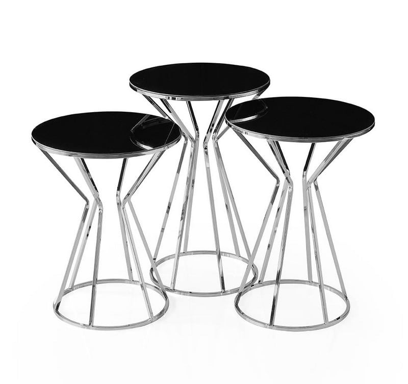 Artekko Artekko Gruemiys Τραπεζάκια Βοηθητικά Σετ/3 Μέταλλο Inox / Μαύρο Φιμέ Γυαλί Στρογγυλά (42,5x42,5x50)cm (42,5x42,5x55)cm (42,5x42,5x60)cm 783-0042