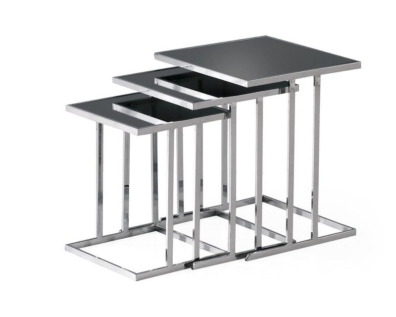Artekko Artekko Udroiksu Τραπεζάκια Βοηθητικά Σετ/3 Μέταλλο Inox / Ασημί Φιμέ Γυαλί Τετράγωνα (37x37x45)cm (42x42x50)cm (47x47x55)cm 783-0046