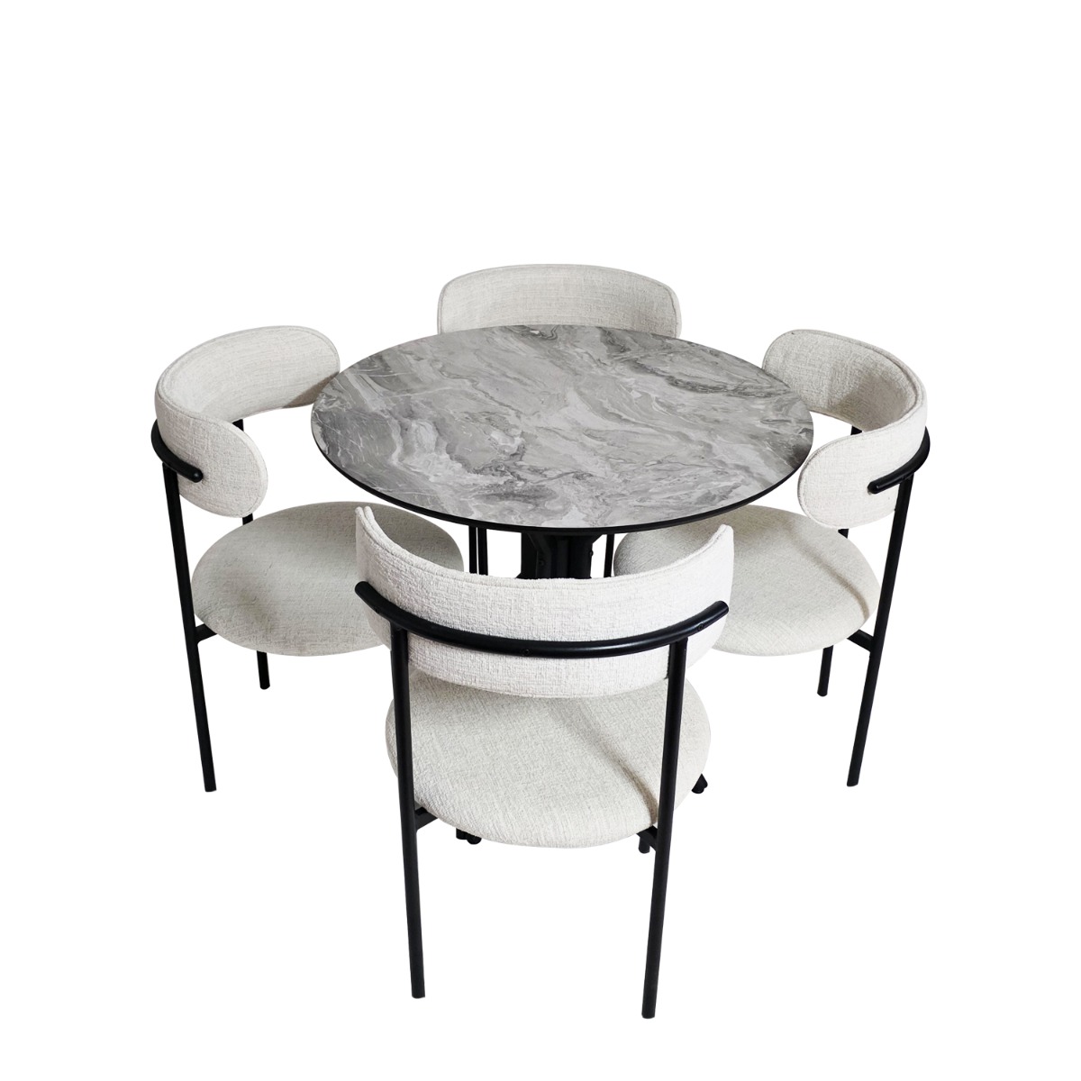 Artekko Artekko Mutfak MDF Τραπέζι με Εφέ Μαρμάρου (Φ90x77)cm με 4 Εκρού Καρέκλες (53x52x85)cm 5pcs 783-1251