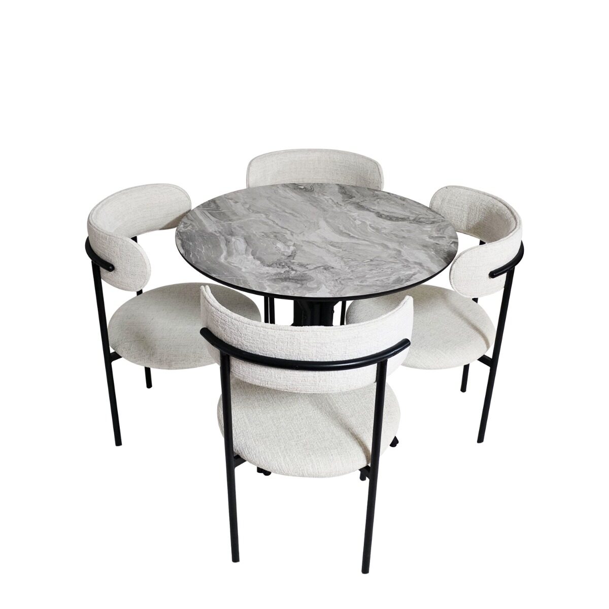 Artekko Artekko Mutfak MDF Τραπέζι με Εφέ Μαρμάρου (Φ90x77)cm με 4 Εκρού Καρέκλες (53x52x85)cm 5pcs 783-1251