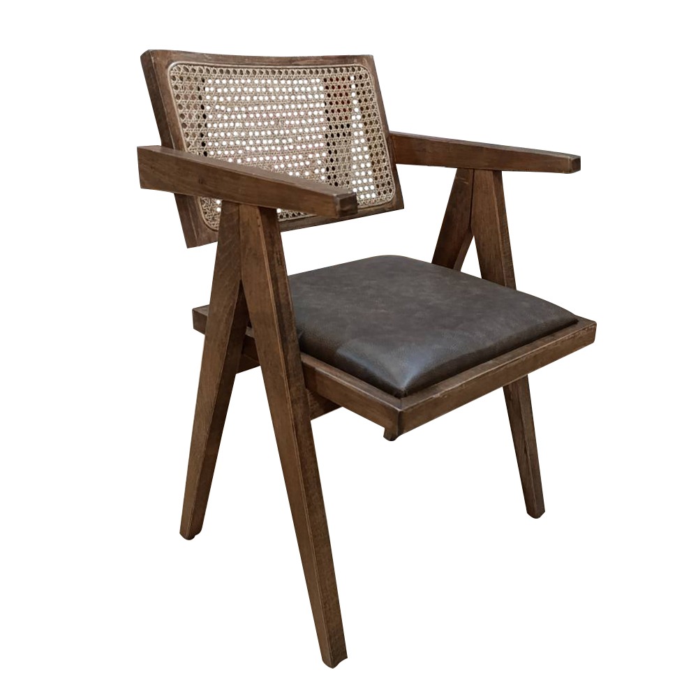 Artekko Artekko Suva Rattan Καρέκλα με Καφέ Ξύλινο Σκελετό με Ψάθα και Καφέ Τεχνόδερμα (52x55x80)cm 783-1504-C