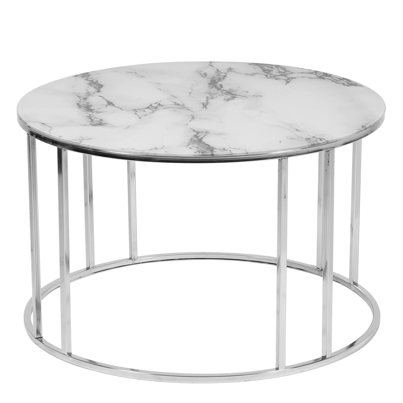Artekko Artekko Sraardon Τραπέζι Σαλονιού Μεταλλικό Inox με σχέδιο καπακιού Λευκό Μάρμαρο(75x75x45)cm 783-2507