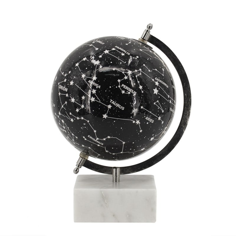 Artekko Artekko Globe Μαύρη Διακοσμητική Σφαίρα με Ουράνια Σώματα σε Μαρμάρινη Βάση (20.3x20.3x30)cm 78468