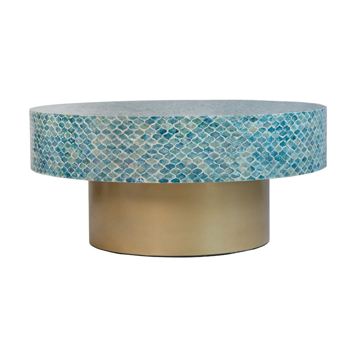 Artekko Artekko Ivory Τραπέζι Σαλονιού MDF Capiz Άσπρο Γαλάζιο (89x89x41)cm 78482-BLUE