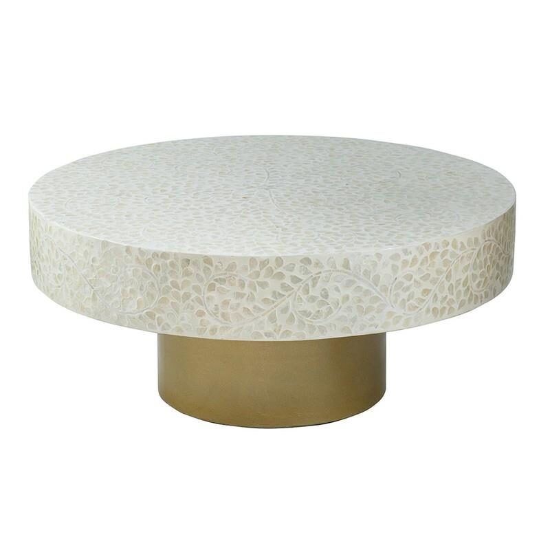 Artekko Artekko Ivory Τραπέζι Σαλονιού MDF Capiz Άσπρο Μπεζ (89x89x41)cm 78482-CREA