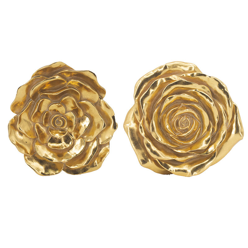 Artekko Artekko Flower Χρυσά Επιτοίχια Διακοσμητικά Λουλούδια Ρητίνης (19.1x3x18)cm 2pcs 78732-GOLD-DS