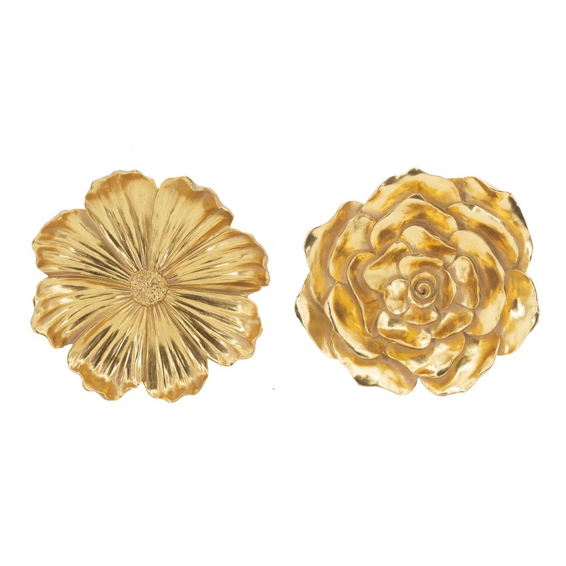 Artekko Artekko Flower Χρυσά Επιτοίχια Διακοσμητικά Λουλούδια Ρητίνης (30.5x6.4x30.5)cm 2pcs 78738-GOLD-DS