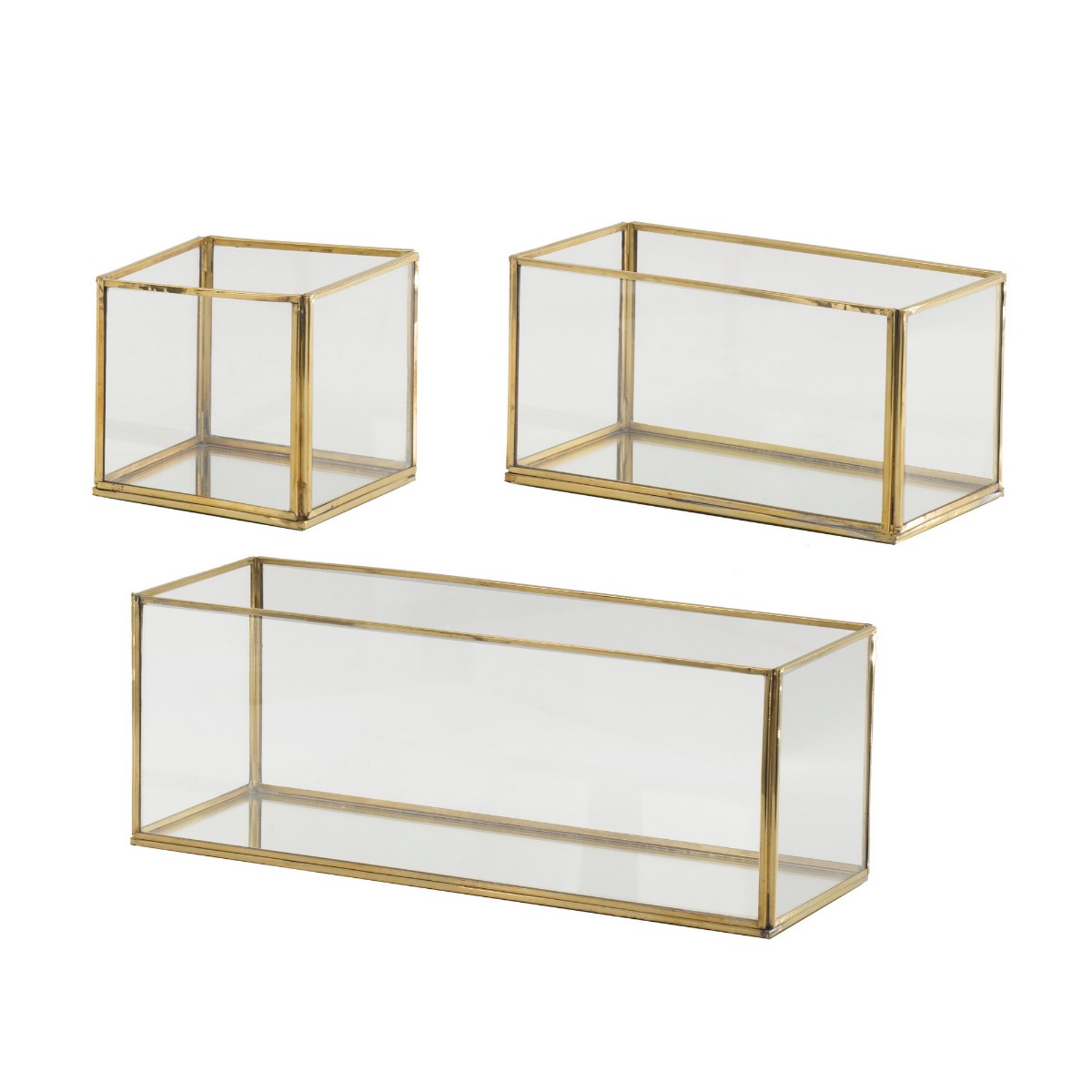 Artekko Artekko Boxes Γυάλινα Διακοσμητικά Δοχεία με Χρυσό Μεταλλικό Σκελετό (35.6x12.7x12.7)cm 3pcs 79120
