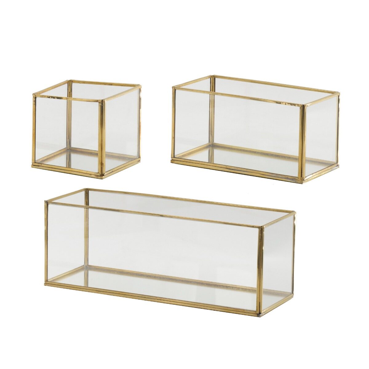 Artekko Artekko Boxes Γυάλινα Διακοσμητικά Δοχεία με Χρυσό Μεταλλικό Σκελετό (35.6x12.7x12.7)cm 3pcs 79120