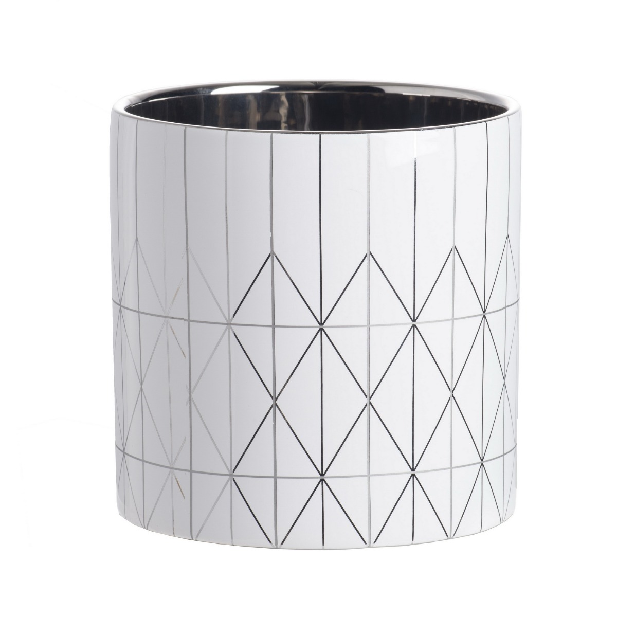Artekko Artekko Geometric Λευκό Κεραμικό Διακοσμητικό Δοχείο Κασπώ με Ασημί Λεπτομέρειες (16x16x16)cm 8041