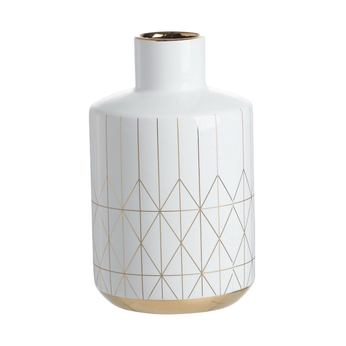 Artekko Artekko Geometric Λευκό Κεραμικό Διακοσμητικό Βάζο με Χρυσές Λεπτομέρειες (15.5x15.5x24.5)cm 8044