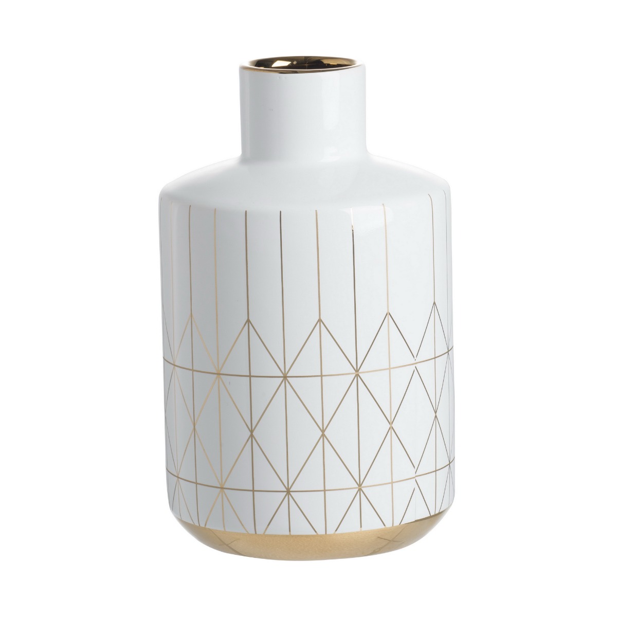 Artekko Artekko Geometric Λευκό Κεραμικό Διακοσμητικό Βάζο με Χρυσές Λεπτομέρειες (15.5x15.5x24.5)cm 8044