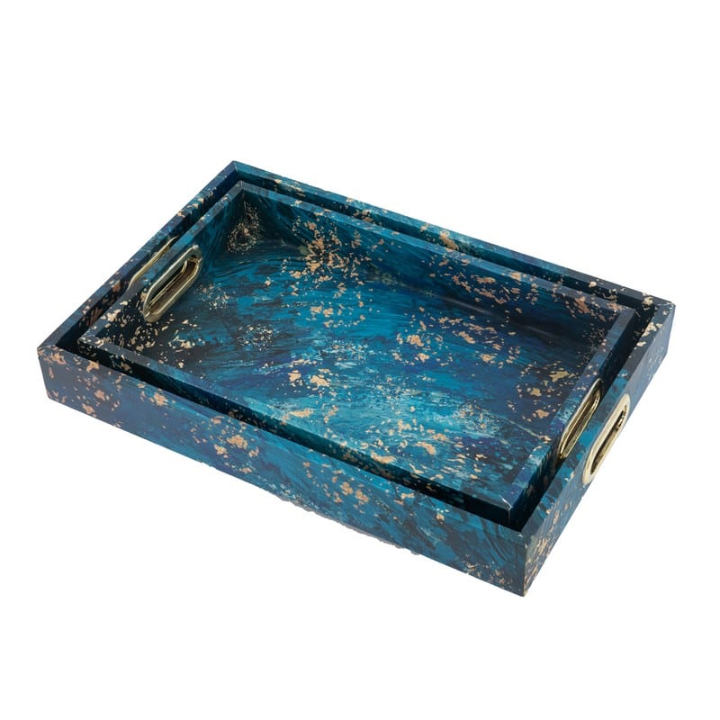Artekko Artekko Ocean Διακοσμητικός Δίσκος MDF/Τεχνόδερμα Μπλε/Χρυσό (44,5x29,2x6,4)cm Σετ/2 82332