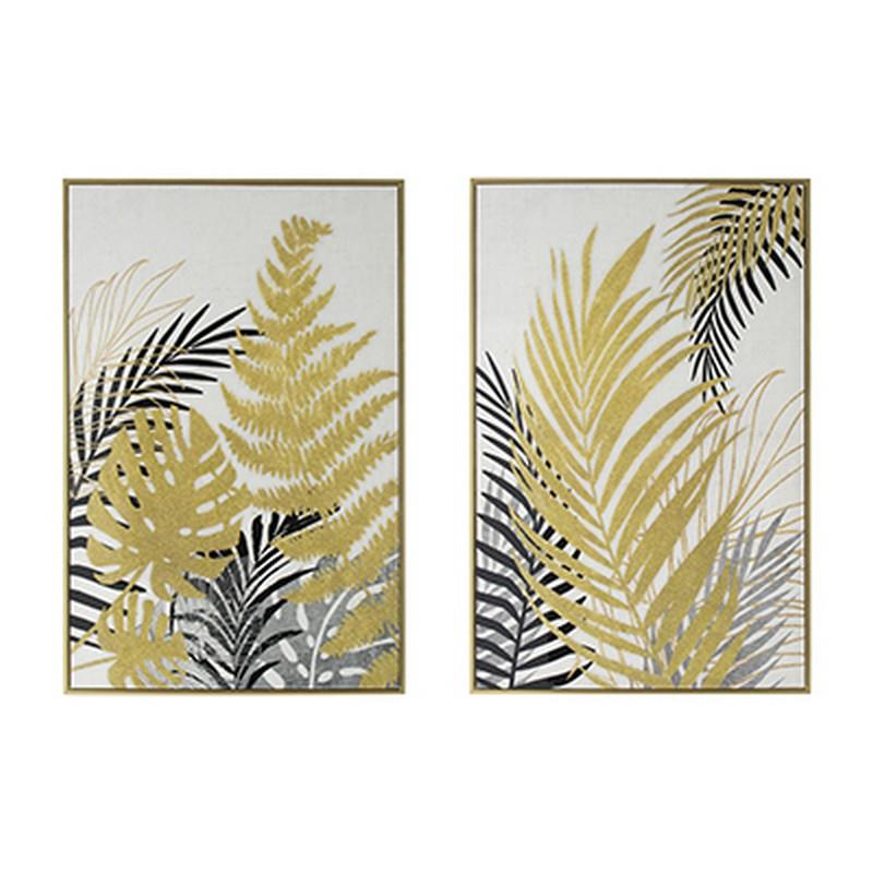 Artekko Artekko Glitter Πίνακας με Κορνίζα Ξύλο Καμβάς Μαύρο Χρυσό (89.9x3.6x59.9)cm Σετ/2 82746-DS