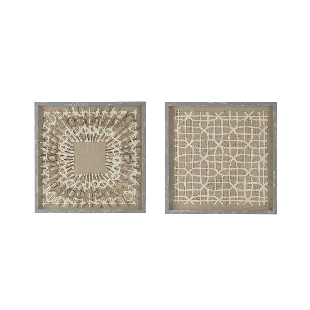 Artekko Artekko Mosaic Μπεζ Πίνακες με Χάρτινη Τεχνοτροπία σε Κορνίζα (60x60x3)cm 2pcs 82898