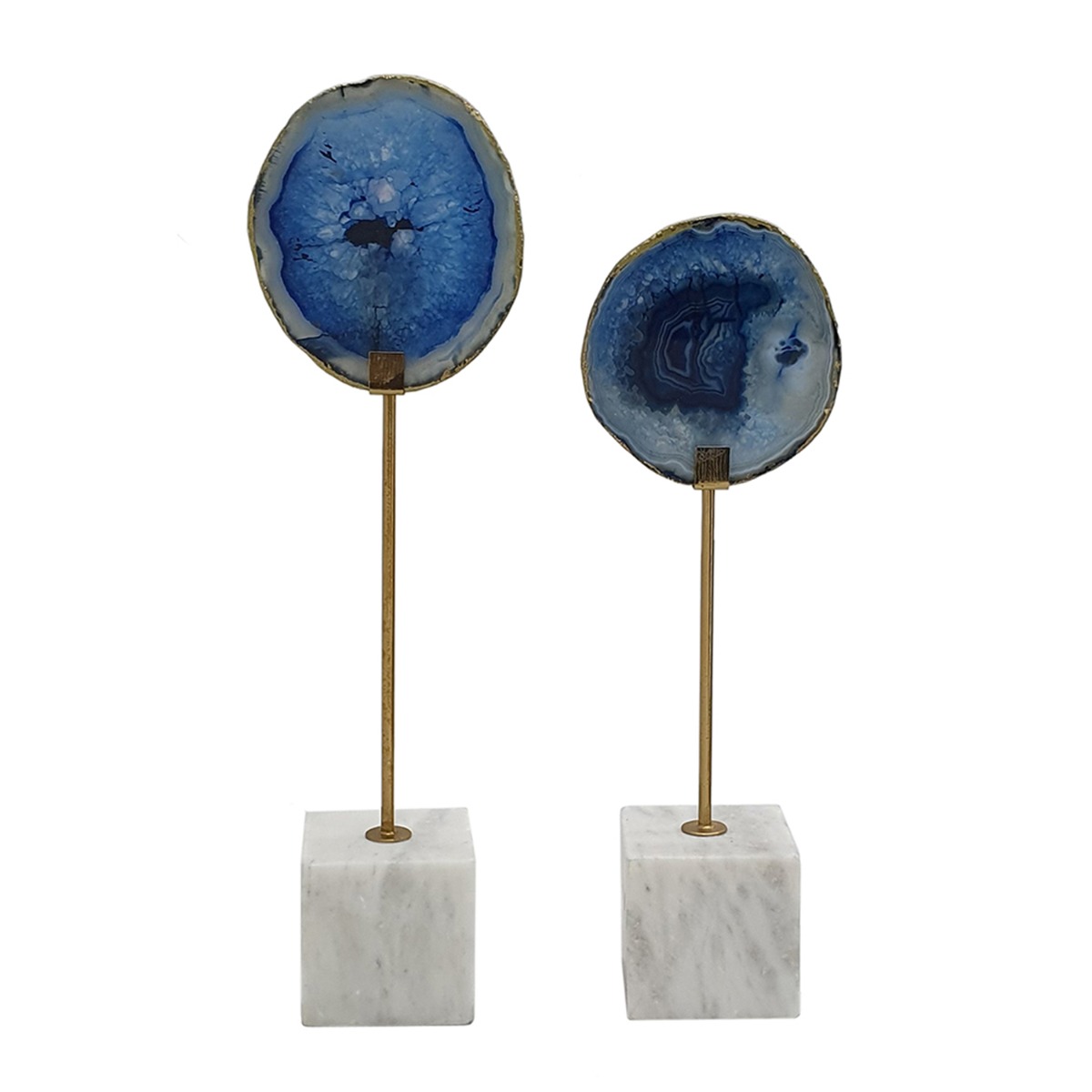 Artekko Artekko Agate Επιτραπέζια Διακοσμητικά με Μπλε Αχάτη σε Μαρμάρινη Βάση (10x6.5x36)cm 2pcs 82944-BLUE-SA