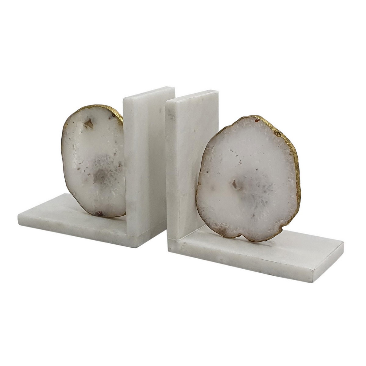 Artekko Artekko Bookends Agate Λευκοί Βιβλιοστάτες με Αχάτη σε Μαρμάρινη Βάση (14x8x14)cm 2pcs 82956-WHIT-SA