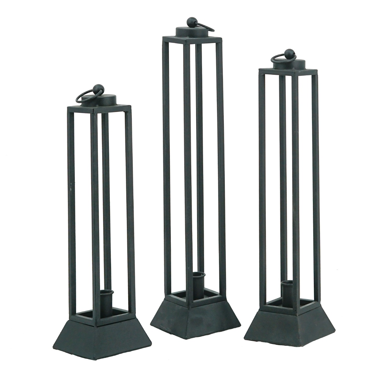 Artekko Artekko Lantern Μαύρα Μεταλλικά Κηροπήγια για Κερί Σπαρματσέτα (10x10x48)cm 3pcs 86659