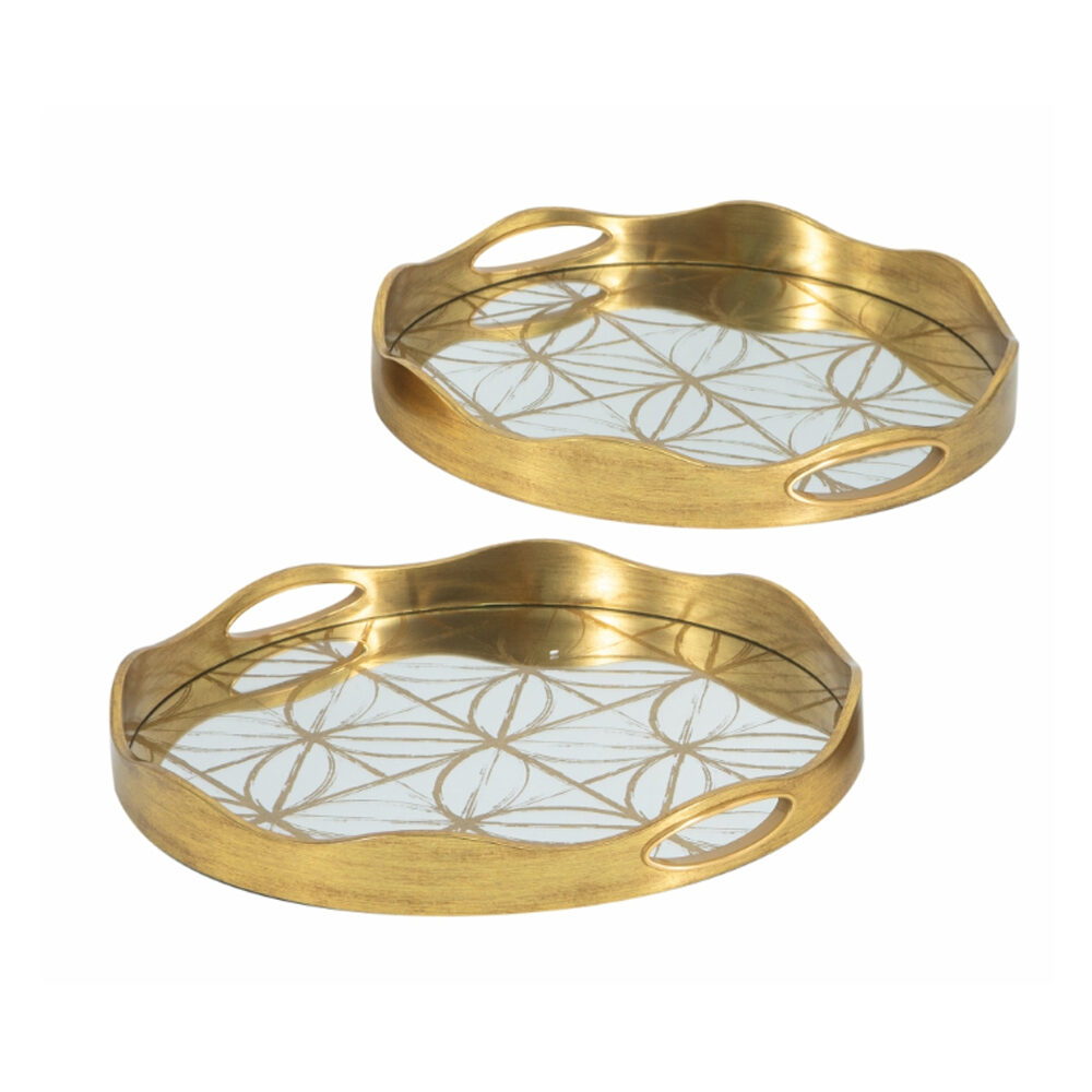 Artekko Artekko Tray Διακοσμητικός Δίσκος με Καθρέπτη Πλαστικό Γυαλί Χρυσό (45x45x4.4)cm Σετ/2 86755