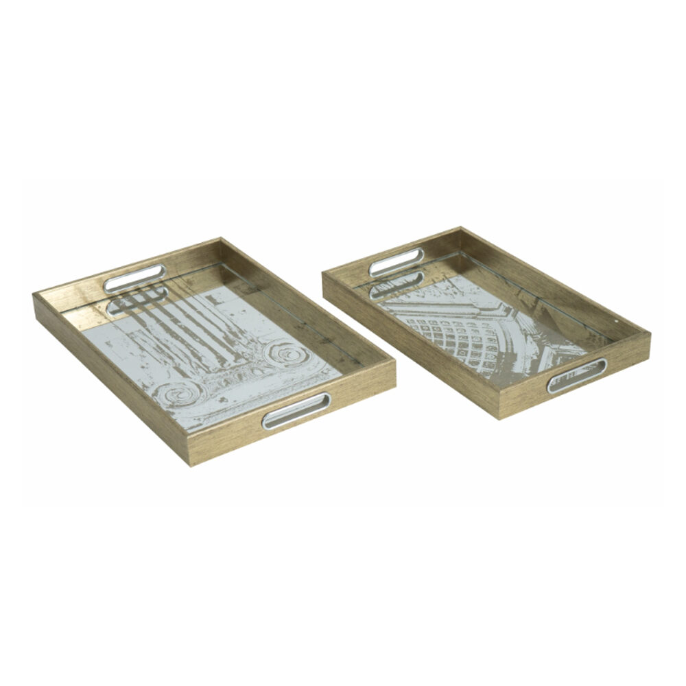Artekko Artekko Tray Χρυσοί Πλαστικοί Διακοσμητικοί Δίσκοι με Καθρέπτη (45x30x4.5)cm 2pcs 86761