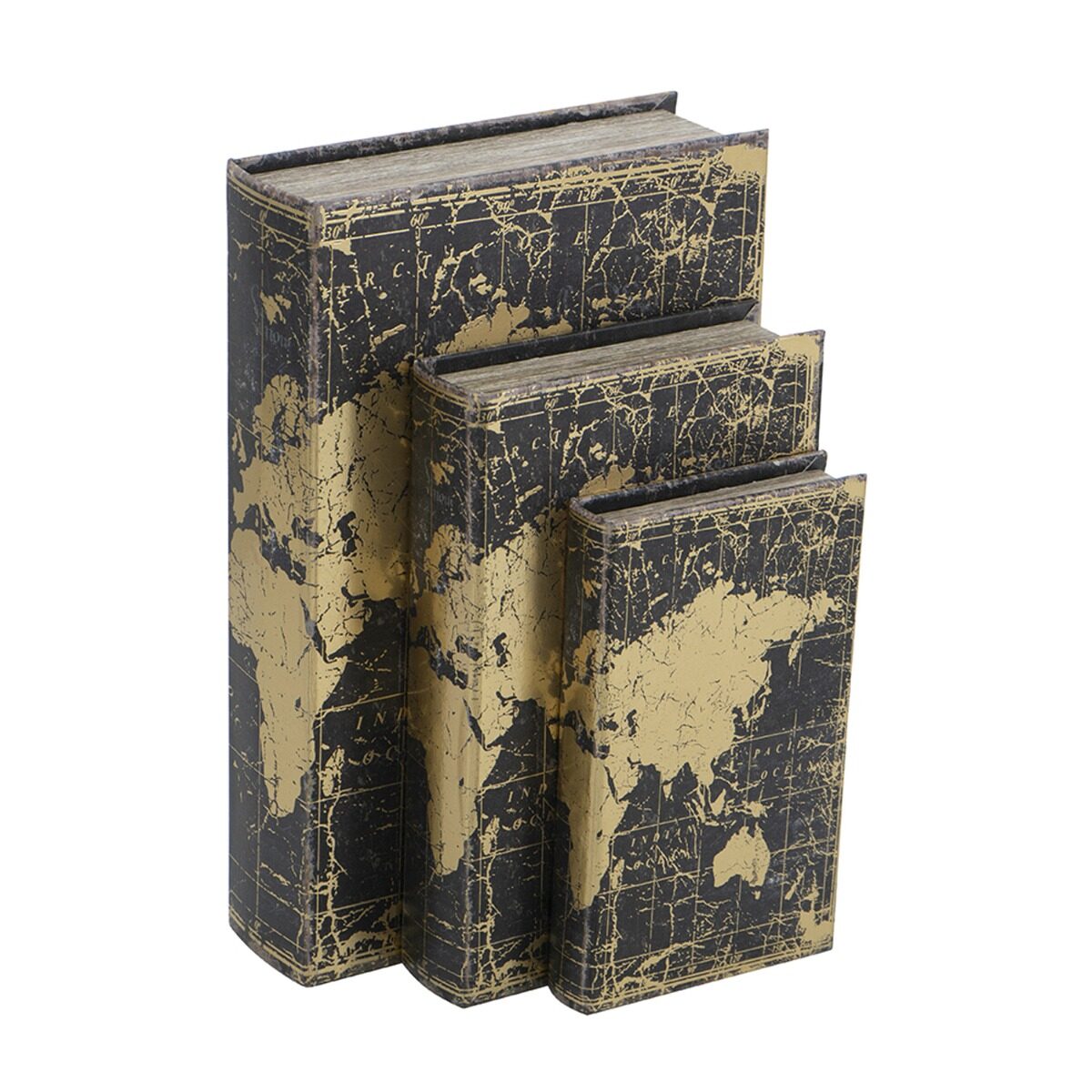Artekko Artekko Book Διακοσμητικά Βιβλία MDF με Αποθηκευτικό Χώρο σε Μαύρο με Χρυσό (22x7x33)cm 3pcs 86832