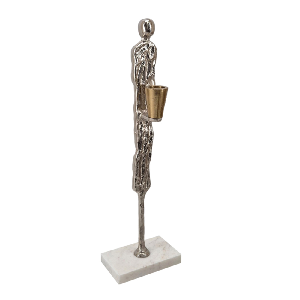 Artekko Artekko Figurine Ασημί Μεταλλικό Κηροπηγιο με Φιγούρα σε Μαρμάρινη Βάση (12.1x7.6x39.4)cm 86845-DS