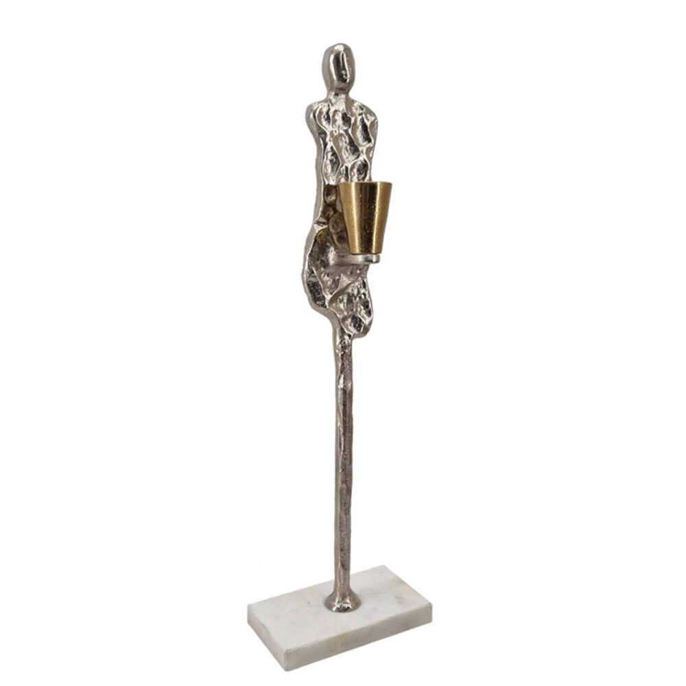 Artekko Artekko Figurine Ασημί Μεταλλικό Κηροπηγιο με Φιγούρα σε Μαρμάρινη Βάση (12.1x7.6x40.1)cm 86846-DS
