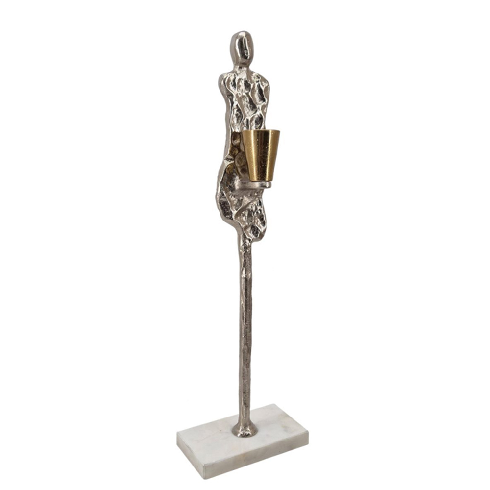 Artekko Artekko Figurine Ασημί Μεταλλικό Κηροπηγιο με Φιγούρα σε Μαρμάρινη Βάση (12.1x7.6x40.1)cm 86846-DS