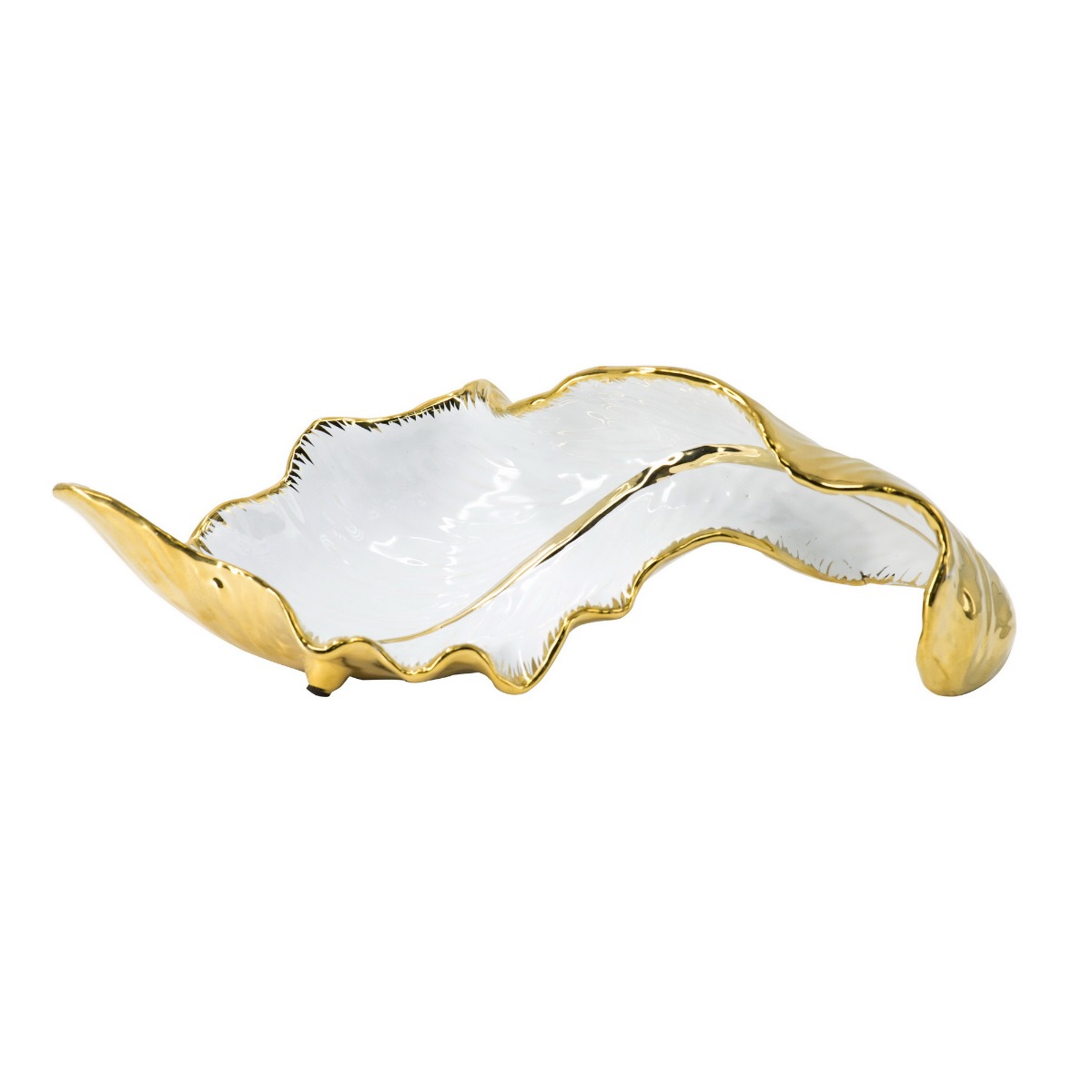 Artekko Artekko Leaf Λευκό Κεραμικό Διακοσμητικό Επιτραπέζιο Φύλλο Πιατέλα με Χρυσές Λεπτομέρειες (39x15.5x12.5)cm 8846