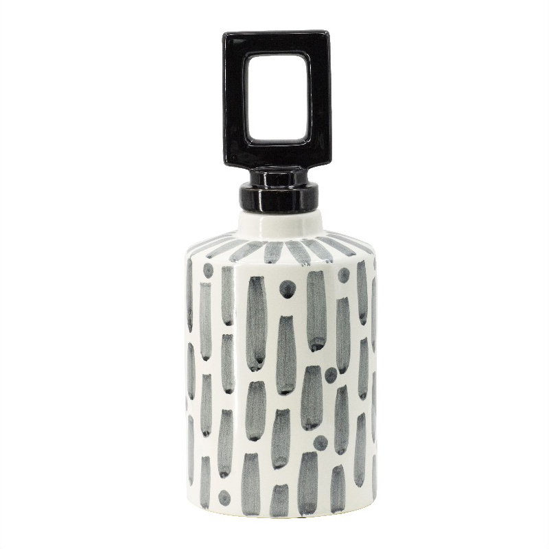 Artekko Artekko Amumu Βάζο με Καπάκι Κεραμικό Λευκό Μαύρο (14x14x35.5)cm 8863