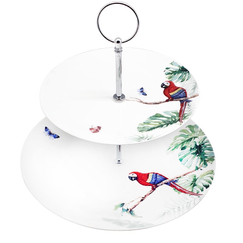 Artekko Artekko Parrots Ορντεβιέρα Διώροφη Πορσελάνης Πολύχρωμο με Παπαγάλους (27x27x25)cm 910-1115