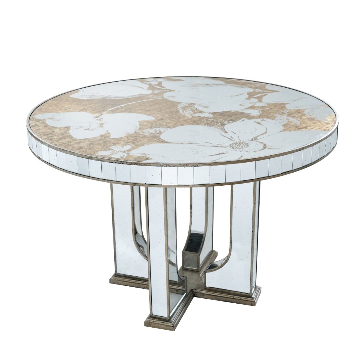 Artekko Artekko Galio Τραπέζι Ροτόντα MDF με Καθρέπτη και Χρυσές Λεπτομέρειες (120x120x80)cm A86883