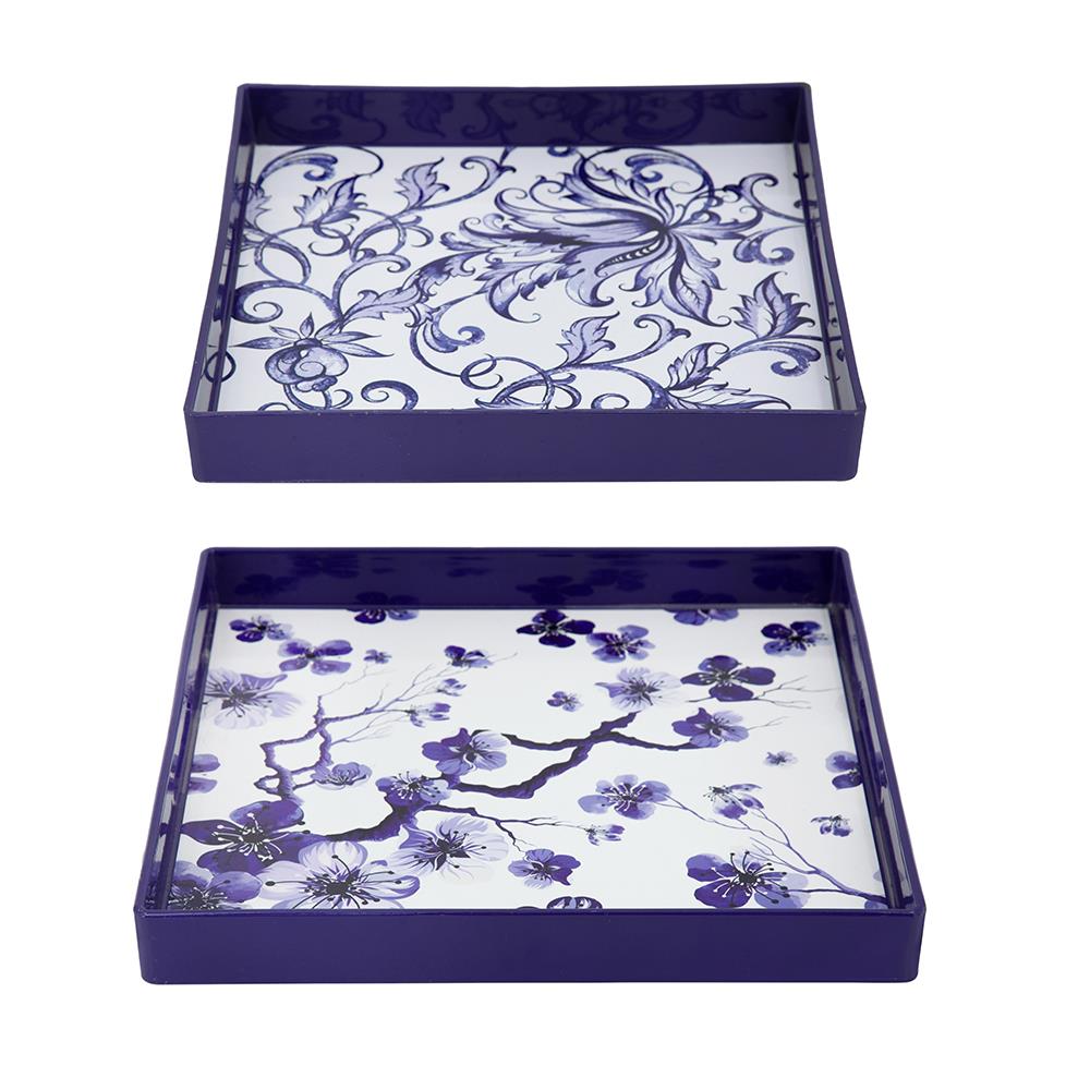 Artekko Artekko Tray Πλαστικοί Δίσκοι Σερβιρίσματος σε Λευκό με Μπλε (35.5x35.5x3.8)cm 2pcs AV48724