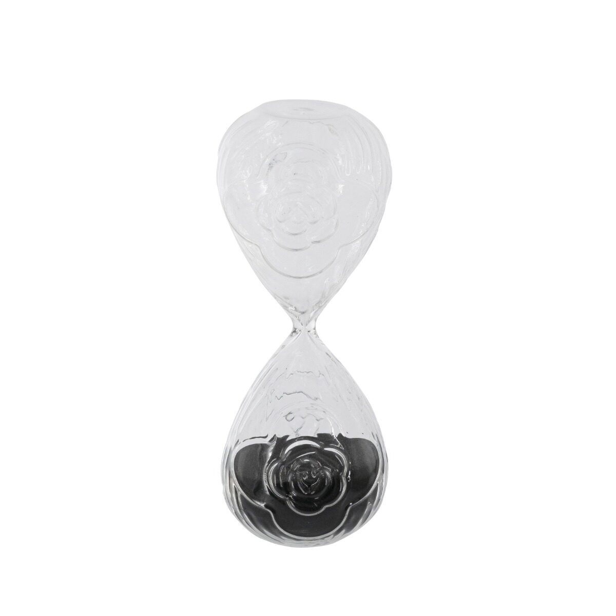 Artekko Artekko Hourglass Γυάλινη Κλεψύδρα με Ανάγλυφο Τριαντάφυλλο και Μαύρη Άμμο (8.6x8.6x20.4)cm B0009-BLAC