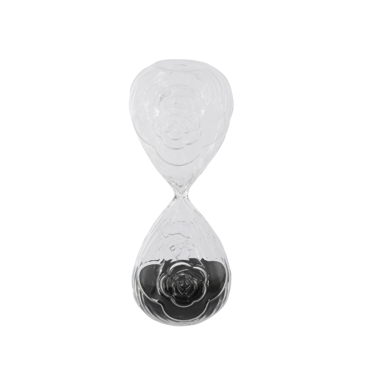 Artekko Artekko Hourglass Γυάλινη Κλεψύδρα με Ανάγλυφο Τριαντάφυλλο και Μαύρη Άμμο (8.6x8.6x20.4)cm B0009-BLAC